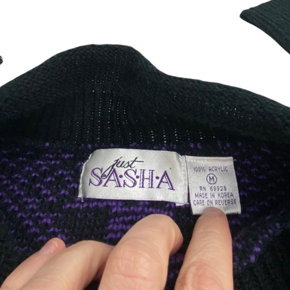 Vintage Purple and Black Mock Neck Nordic Sweater size Medium - Picture 4 of 5